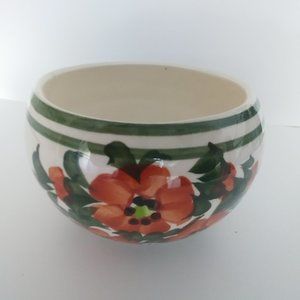 Vintage Mexican Pottery Bowl Brown Floral Botanical Design Marked Crazed